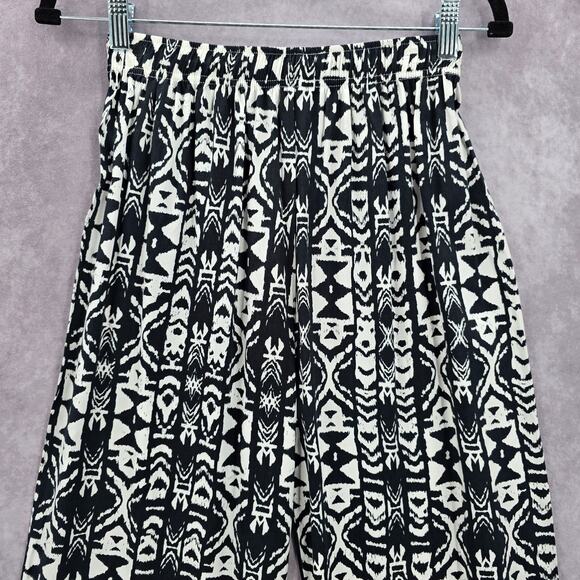 Black White Wide Leg Pullon Boho Beach Funky Print Bottoms Pants Medium - Picture 3 of 5